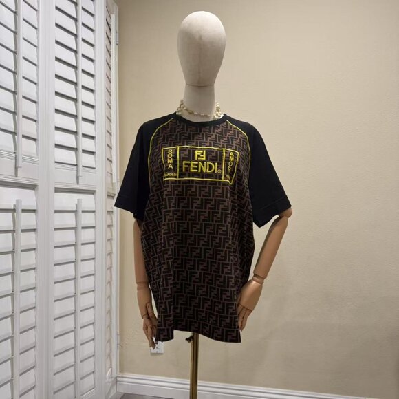 FENDI Pre-Owned LOGO T-SHIRT Men's Ff- Graphic Print T-shirt In Black Size XL